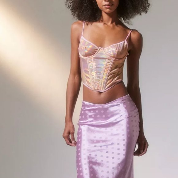 🌻 Out From Under Crystalline Metallic Boho Peasant Hipster Corset Blouse Top - Picture 3 of 4